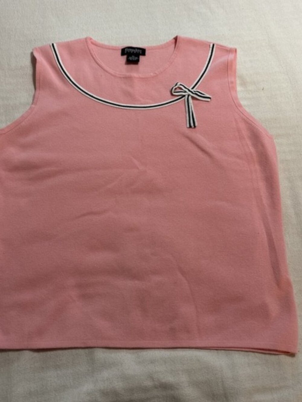 Vintage Hampshire Pink Sleeveless Knit Sweater Black White Bow Accent Women's XL